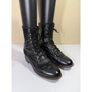 Justin 436 Men’s Lace-Up Black Leather Western Boots - Size 8.5 D